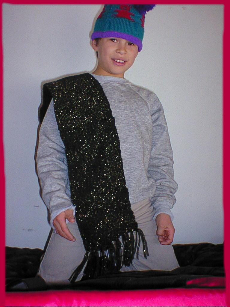 Ruben models sparkly scarf